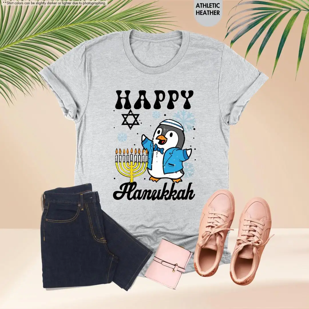 Happy Hanukkah Penguin Shirt, Jewish Toddler Shirt, Christmas Jewish Gift, Hanukkah Holiday Shirt, Jewish Kids, Hanukkah Boys Girls Gift