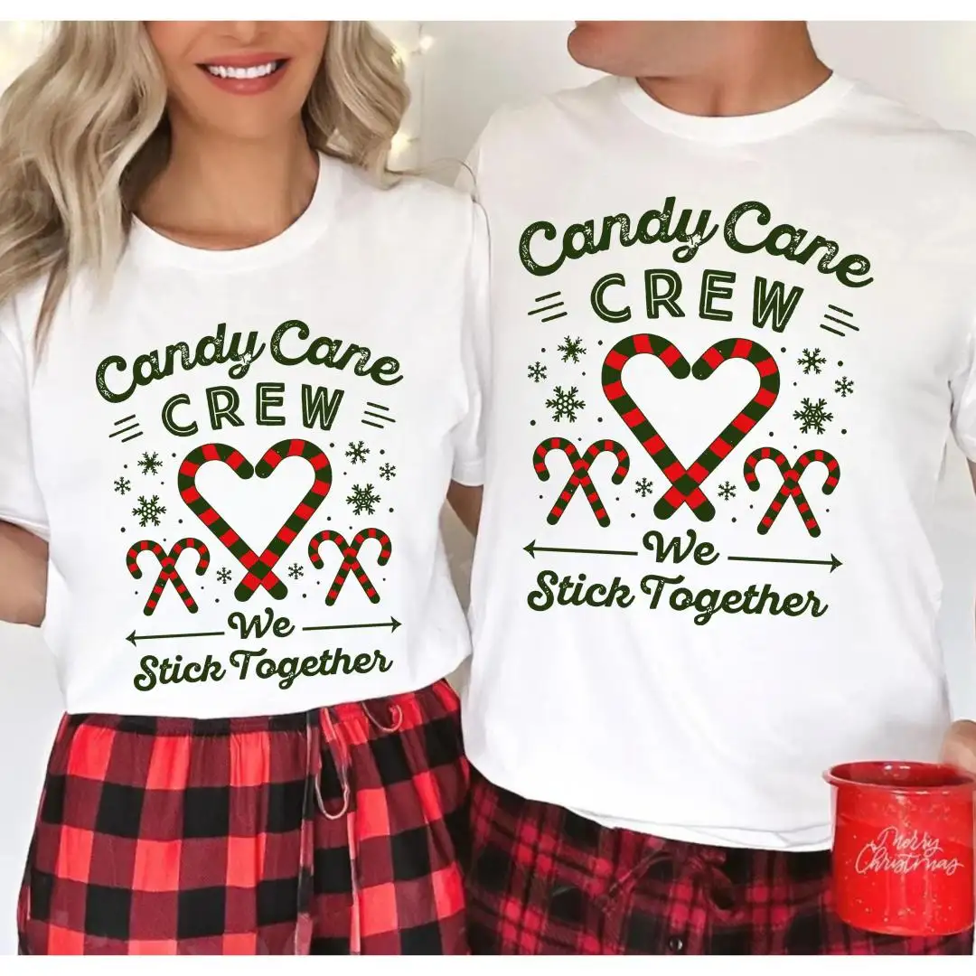 Candy Cane Crew Couple Christmas Shirt, Xmas Couple Gift, We Stick Together Xmas Outfits, Matching Holiday Tees, Cute His and Hers Christmas