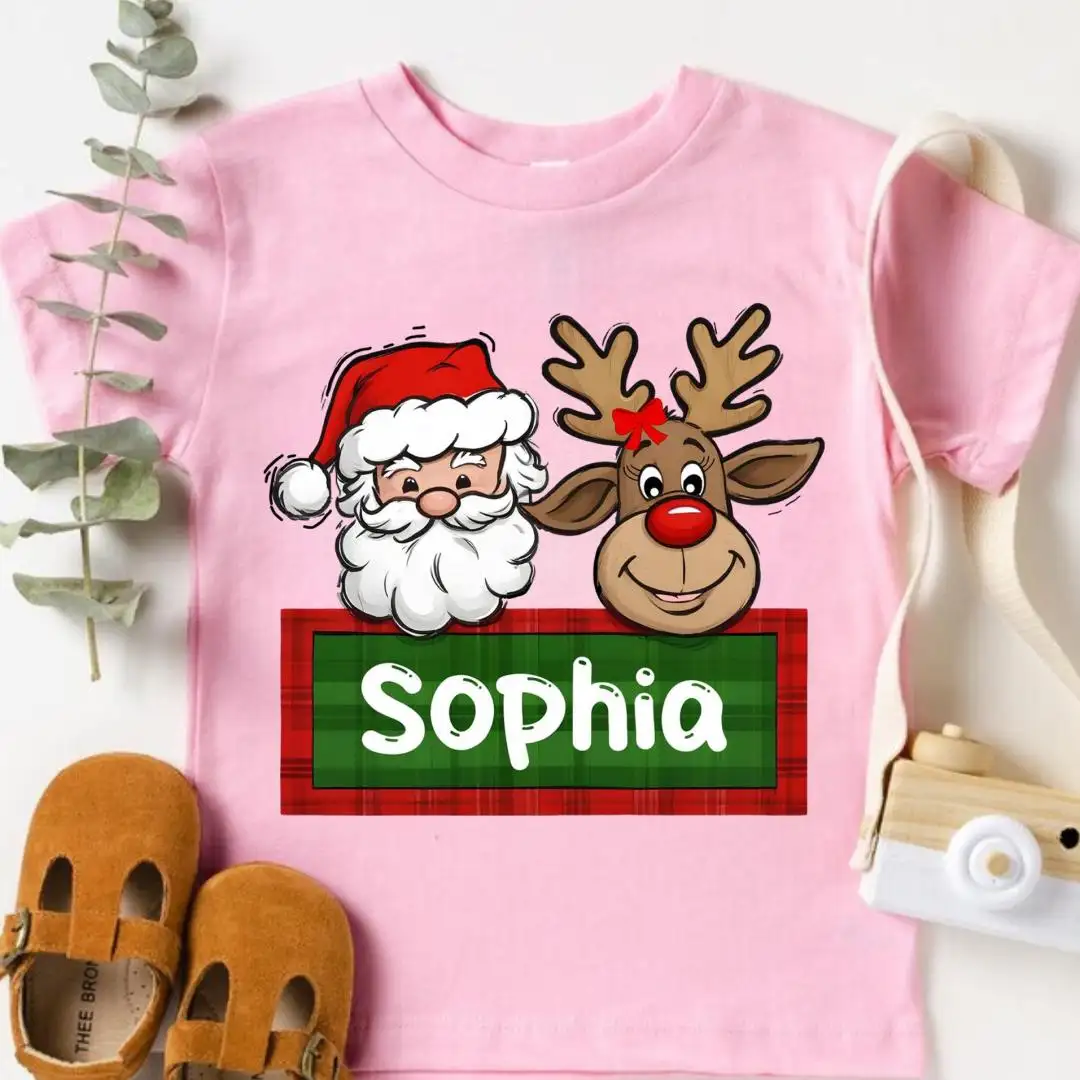 Personalized Christmas Name Shirt for Kids, Custom Baby Christmas Shirt, Santa Reindeer Shirt, Toddler Christmas Tee, Christmas Girl Gift