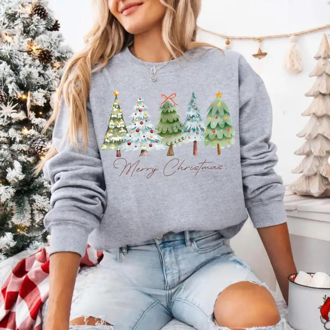 Merry Christmas Tree Sweatshirt, Christmas Tree Hoodie, Girls Winter Sweatshirt, Christmas Gift For Women, Holiday Sweaters, Christmas Gift