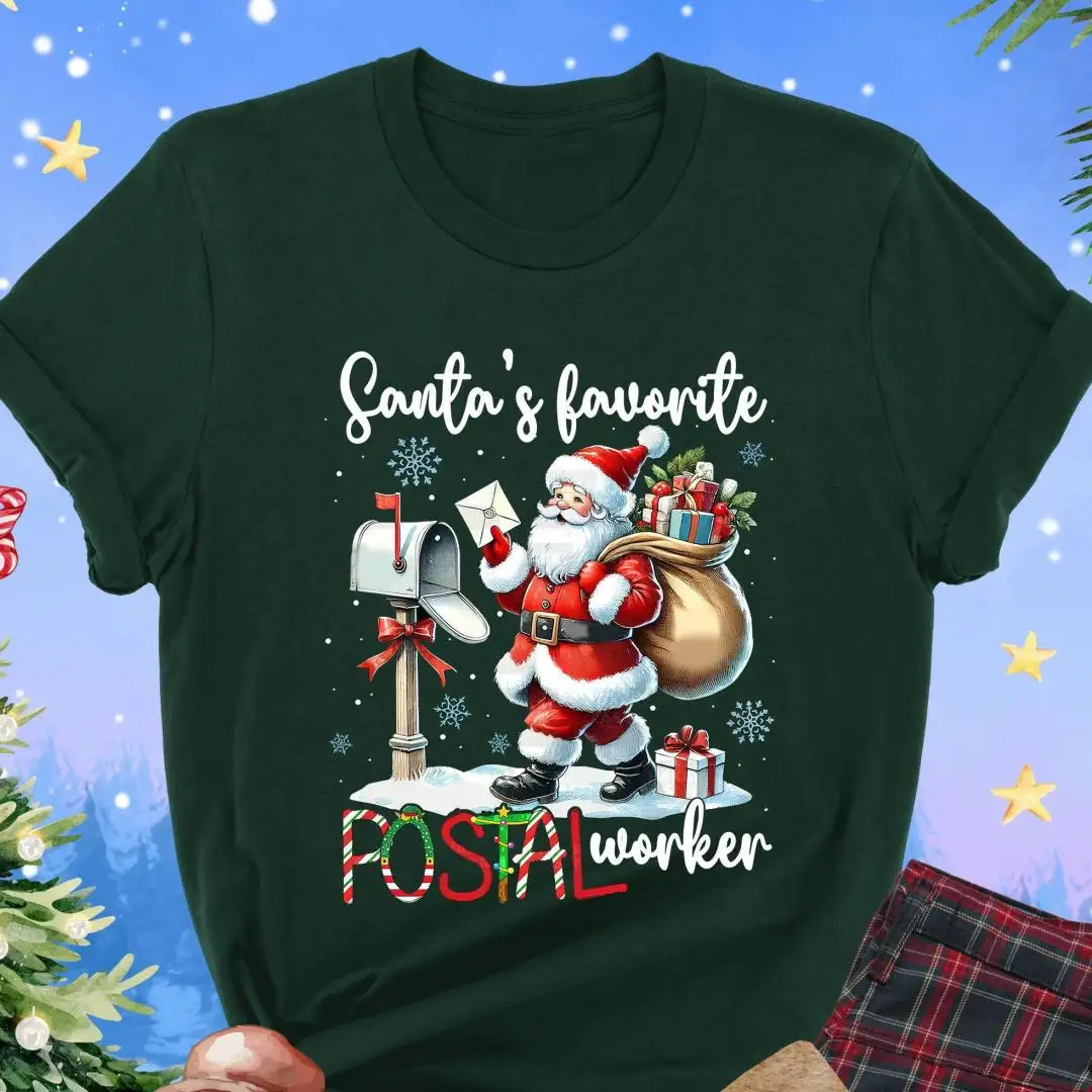 Christmas Postal Worker Shirt, Christmas Mail Carrier, Funny Postal Worker Shirt, Santa's Favorite Postal Worker, Christmas Mail Lady Tee