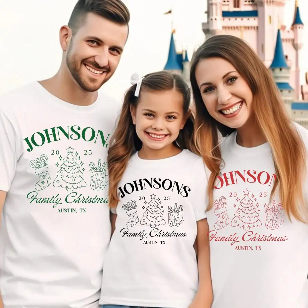 Personalized Christmas 2025 Family Shirt, Matching Holiday T-Shirt for Families, Custom Xmas Family Pajama Top, Family Christmas Outfits