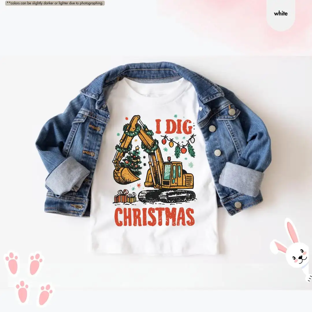 I Dig Christmas Shirt for Boys, Kids Construction Xmas Gift, Toddler Christmas Party Shirt, Excavator Holiday Tee, Boy Christmas Outfit