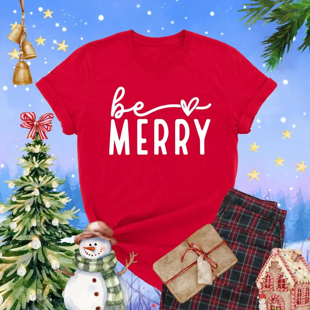 Be Merry Shirt, Cute Christmas Crewneck, Christmas Gift for Her, New Year Shirt, Womens Holiday Tshirt, Merry Christmas Tee, Merry Crewneck