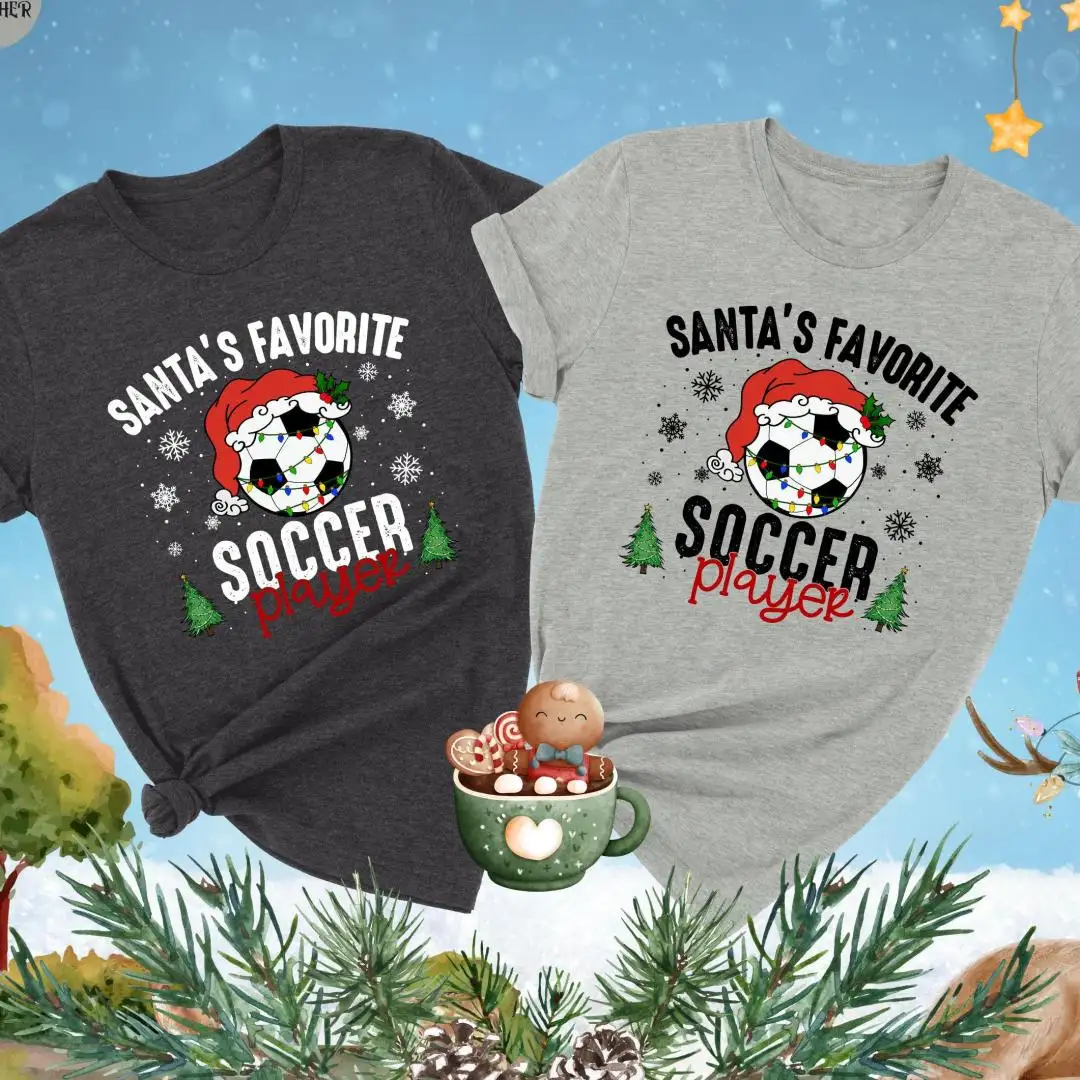 Santa's Favorite Soccer Player Shirt, Soccer Mom Tee, Santa Hat Soccer, Soccer Xmas Season, Christmas Gift For Soccer Lover, Football Fan Tee
