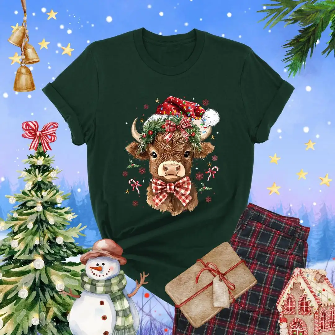 Christmas Highland Cow Shirt, Xmas Farming, Country Christmas Gift, Festive Holiday Shirt, Farmer Christmas Shirt, Cute Cow Christmas Shirt