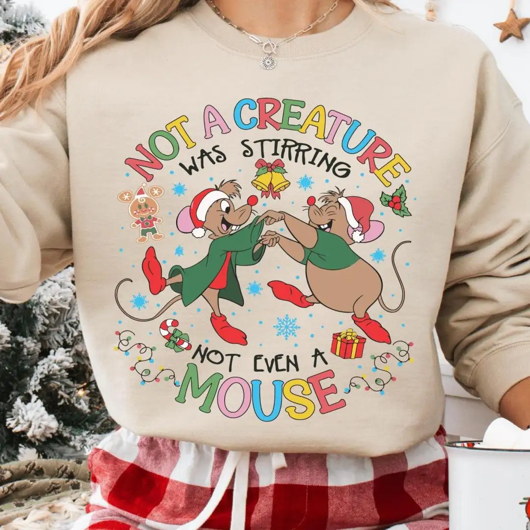 Jaq And Gus Gus Disney Christmas Sweatshirt, Christmas Tee, Not A Creature Was Stirring Not Even A Mouse Shirt, Cinderella Christmas T-shirt