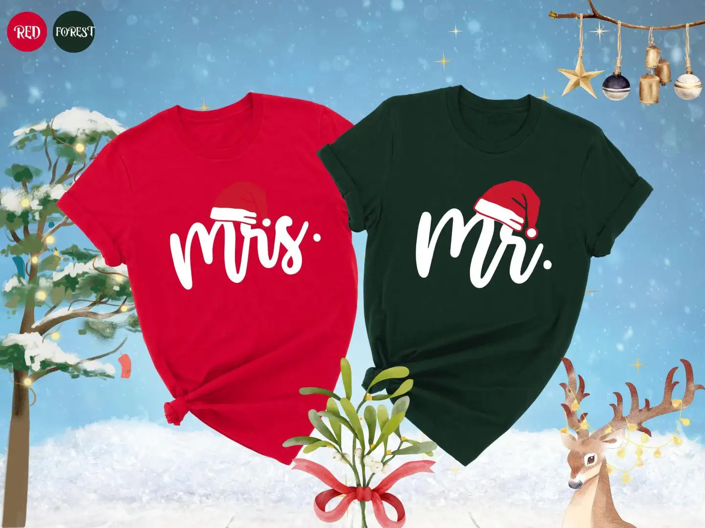 Christmas Couple shirt, Xmas Couple Matching Shirt, Mr and Mrs Shirt, Santa Hat Mr and Mrs Shrt, Husband and Wife tee, Couple Holiday Shirt