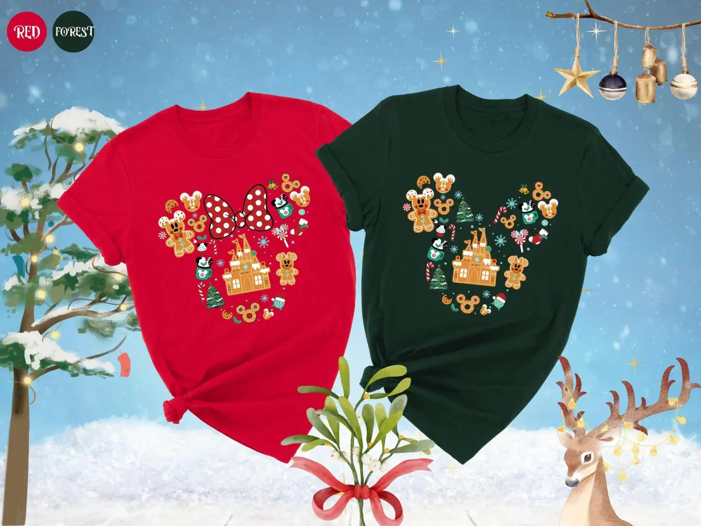 Disney Mickey And Minnie Christmas Shirt, Christmas Couples Shirt, Magic Castle Shirt, Disney Matching Family Shirts, Disney Holiday T-shirt
