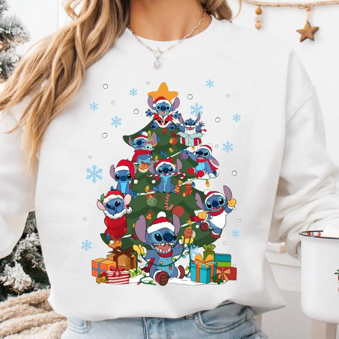 Disney Stitch Christmas Tree Shirt, Disney Santa Stitch Christmas T-Shirt, Christmas Gift Tee, Disney Family Christmas Trip Sweatshirt