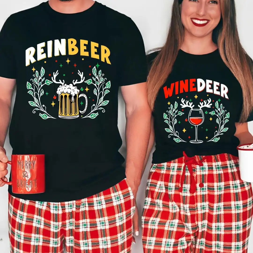 Winedeer Reinbeer Shirt, Xmas Party, Holiday Couples Shirts, Matching Couples Gifts, Funny Couples Christmas Shirt, Christmas Matching Shirt