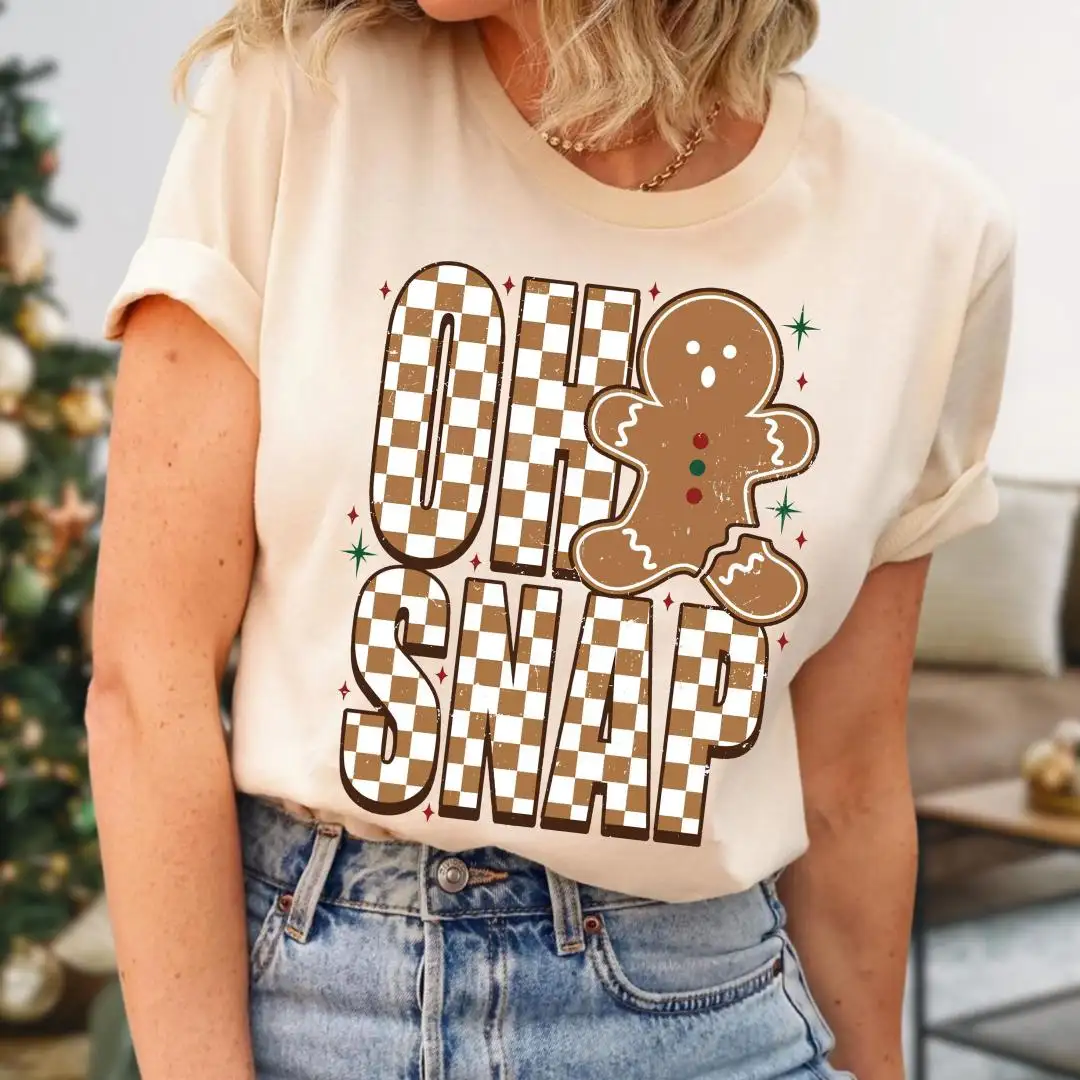 Funny Christmas Gingerbread Shirt, Cute Broken Cookie Christmas Pajama Top, Silly Xmas Party T-Shirt for Women & Men, Oh Snap Holiday Tee