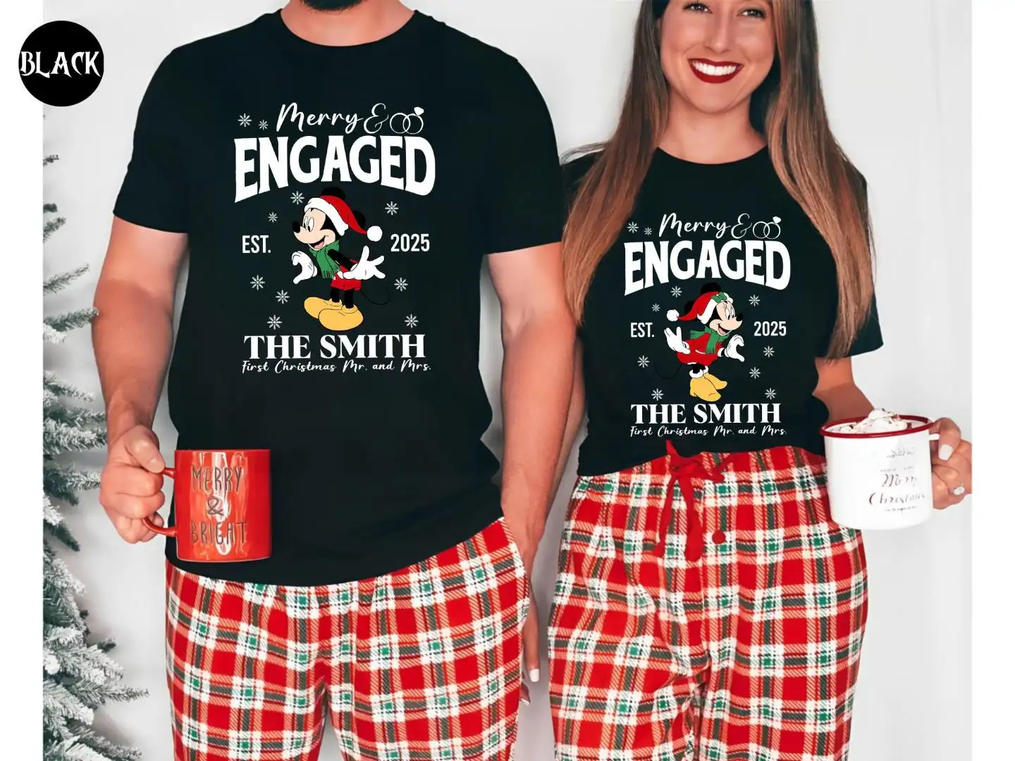 Custom Engaged First Christmas Shirt, Disney Couple Matching Shirt, Disneyland Xmas Shirt, Christmas Gift For Fiance, Personalized Name Shirt