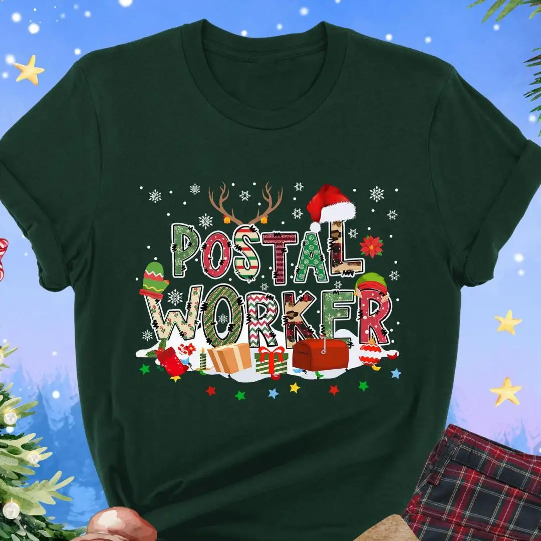 Christmas Postal Worker T-Shirt, Christmas Gift For Mail Carrier, Xmas Post Office Shirt, Postal Worker Shirt, Christmas Mail Lady Shirt