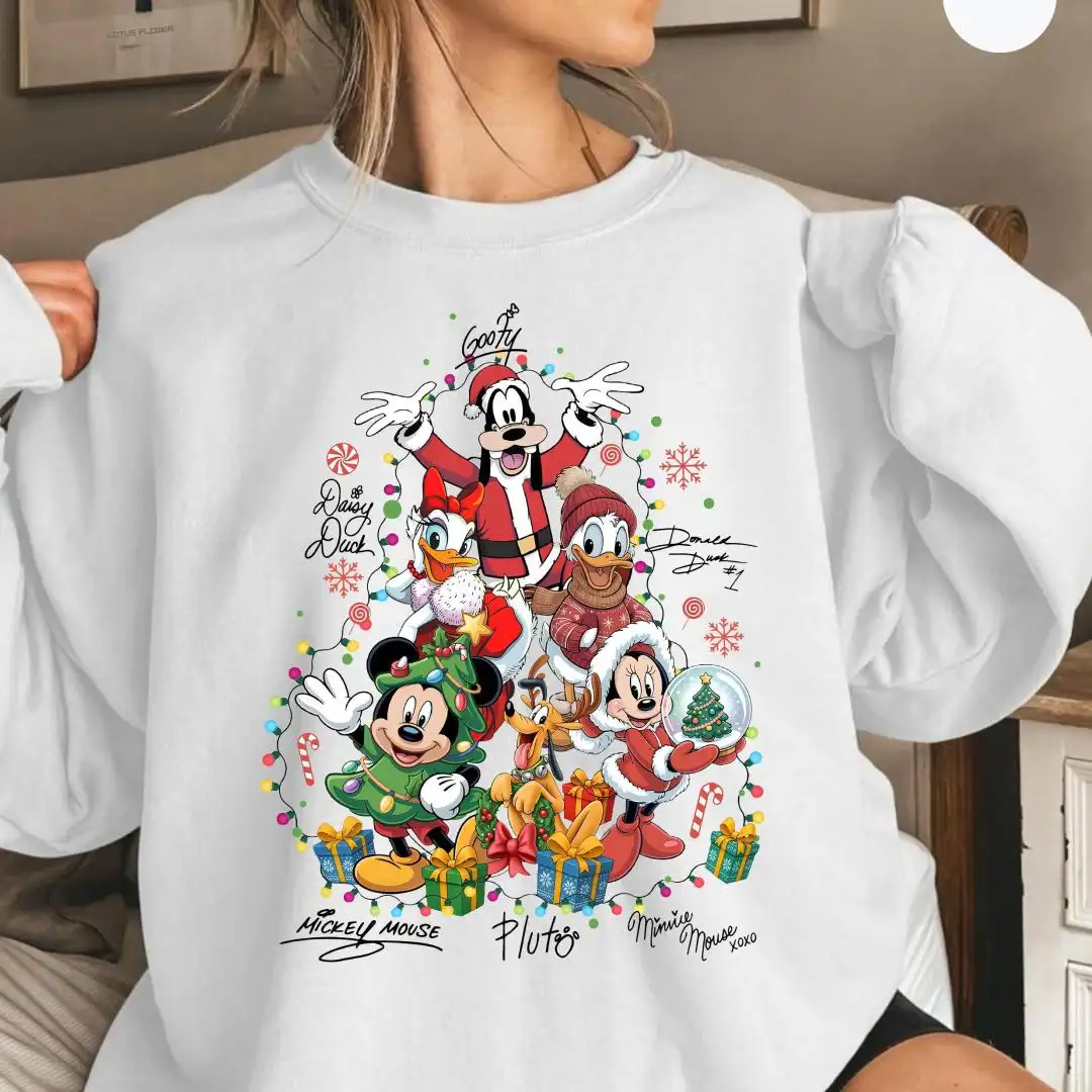Disney Christmas Hoodie, Cute Xmas Character Top, Magical Family Group Gift, Mickey Minnie Goofy Holiday Sweatshirt, Festive Disney Crew