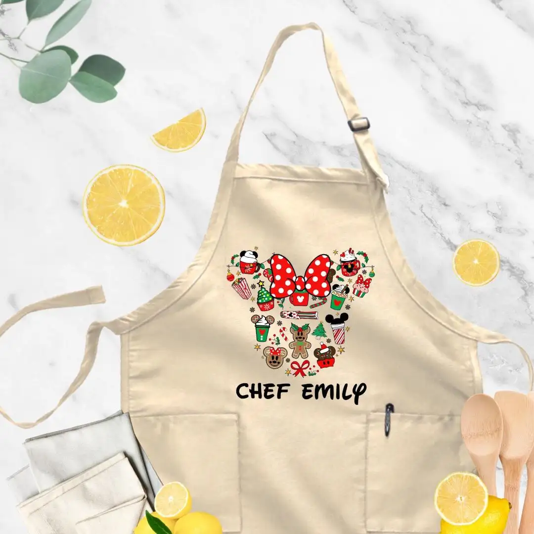 Disney Personalized Christmas Apron, Christmas Cookie Crew Apron, Christmas Gift For Chefs, Mickey and Minnie, Custom Name Christmas Apron