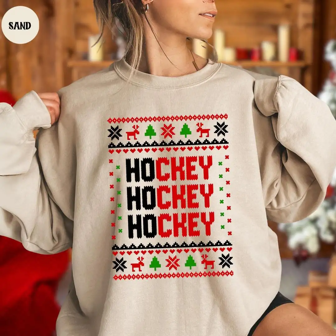 Christmas Hockey Sweatshirt, Xmas Hockey Gift, Cozy Hockey Hoodie, Holiday Hockey Apparel, Christmas Sports Hoodie, Winter Hockey Sweatshirt