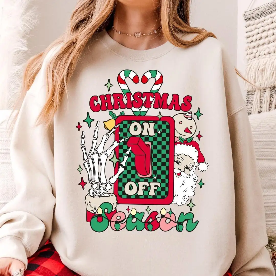 Christmas Season On Of Shirt, Merry Christmas Tee, Retro Christmas Santa Snowman Sweater, Vintage Santa and Skeleton Hand Christmas On Shirt