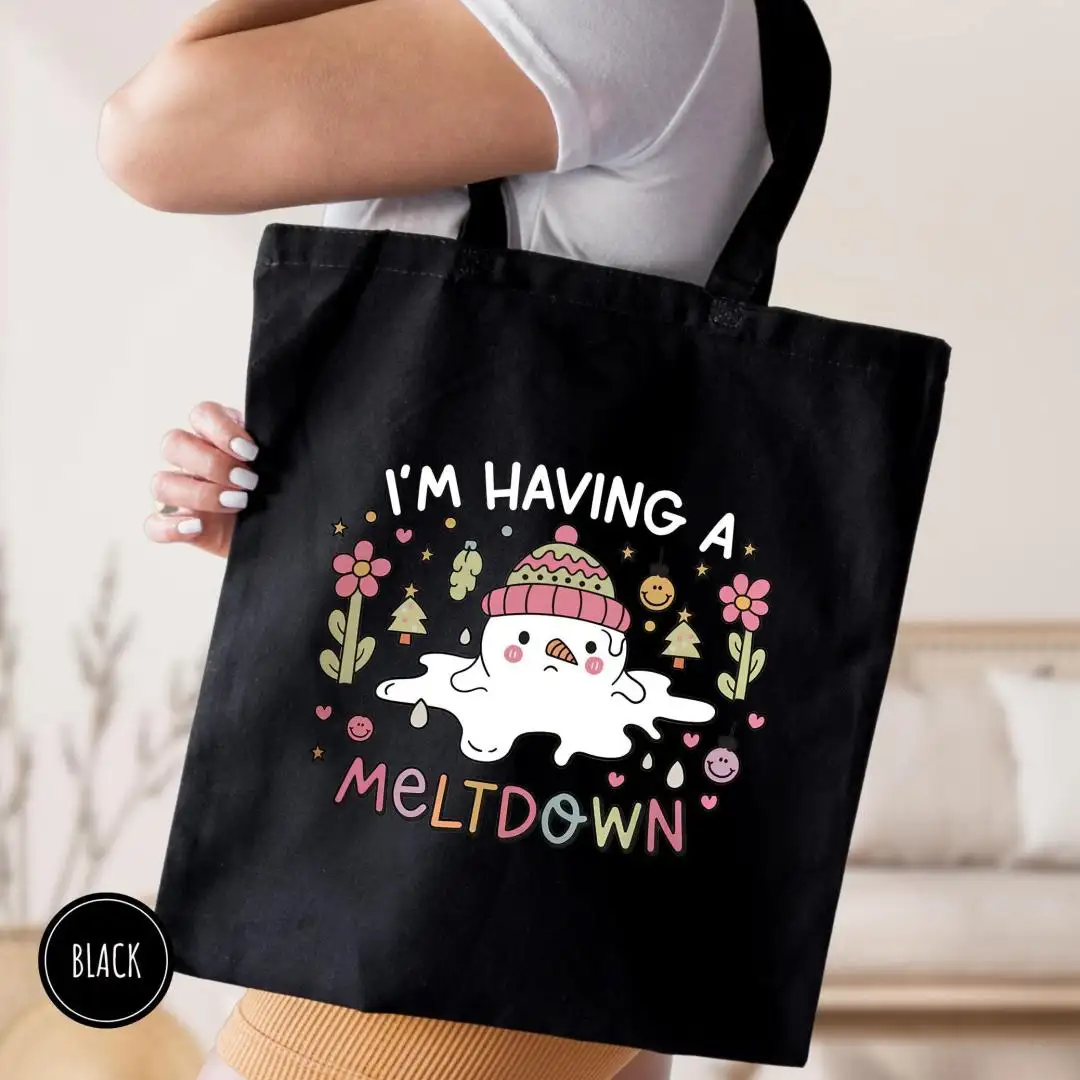 Christmas Snowman Tote Bag, Funny Christmas Tote, Winter Xmas Season Gifts, I'm Having A Meltdown, Canvas, Tote Bag For Women, Christmas Gift