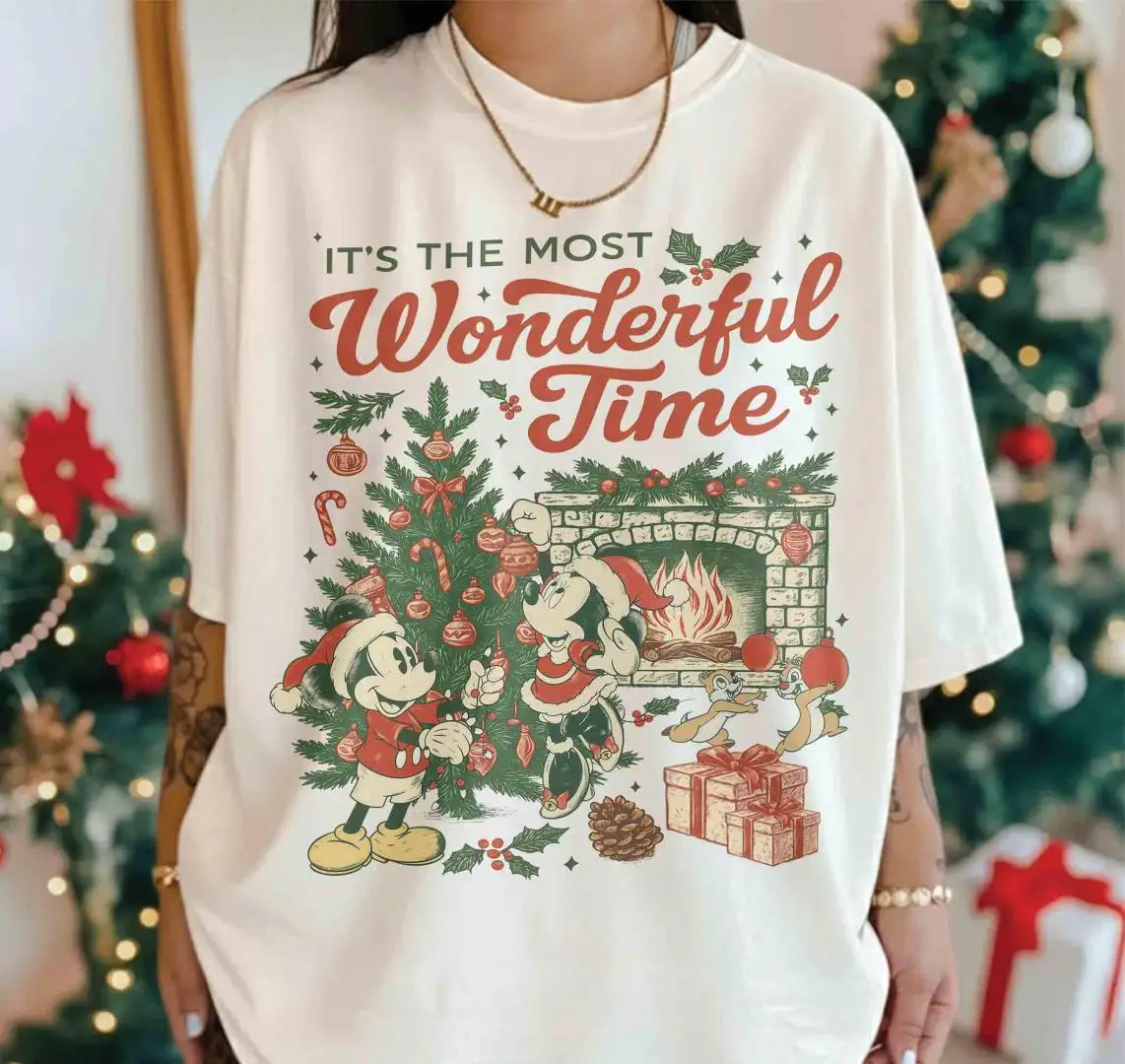 Retro It's The Most Wonderful Time Mickey and Friends Shirt, Christmas Gift, Disney Family Christmas Matching, Vintage Disney Christmas Shirt