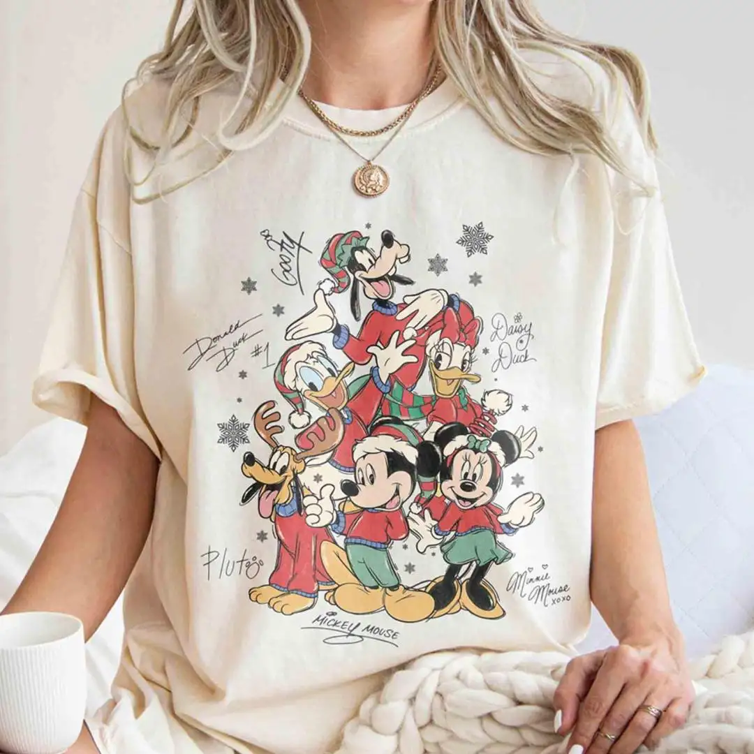 Retro Comfort Colors Mickey and Friends Christmas Shirt, Disney Christmas Shirt, Christmas Gift, Disney Family Trip, Christmas Family Shirt