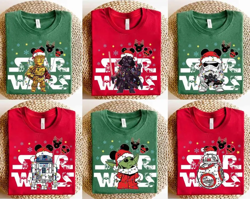Disney Star Wars Family Christmas Shirts, Disney tee, Galaxy's Edge Christmas Holiday Gift Shirts, Santa Darth Vader R2-D2 C-3PO Xmas Tee