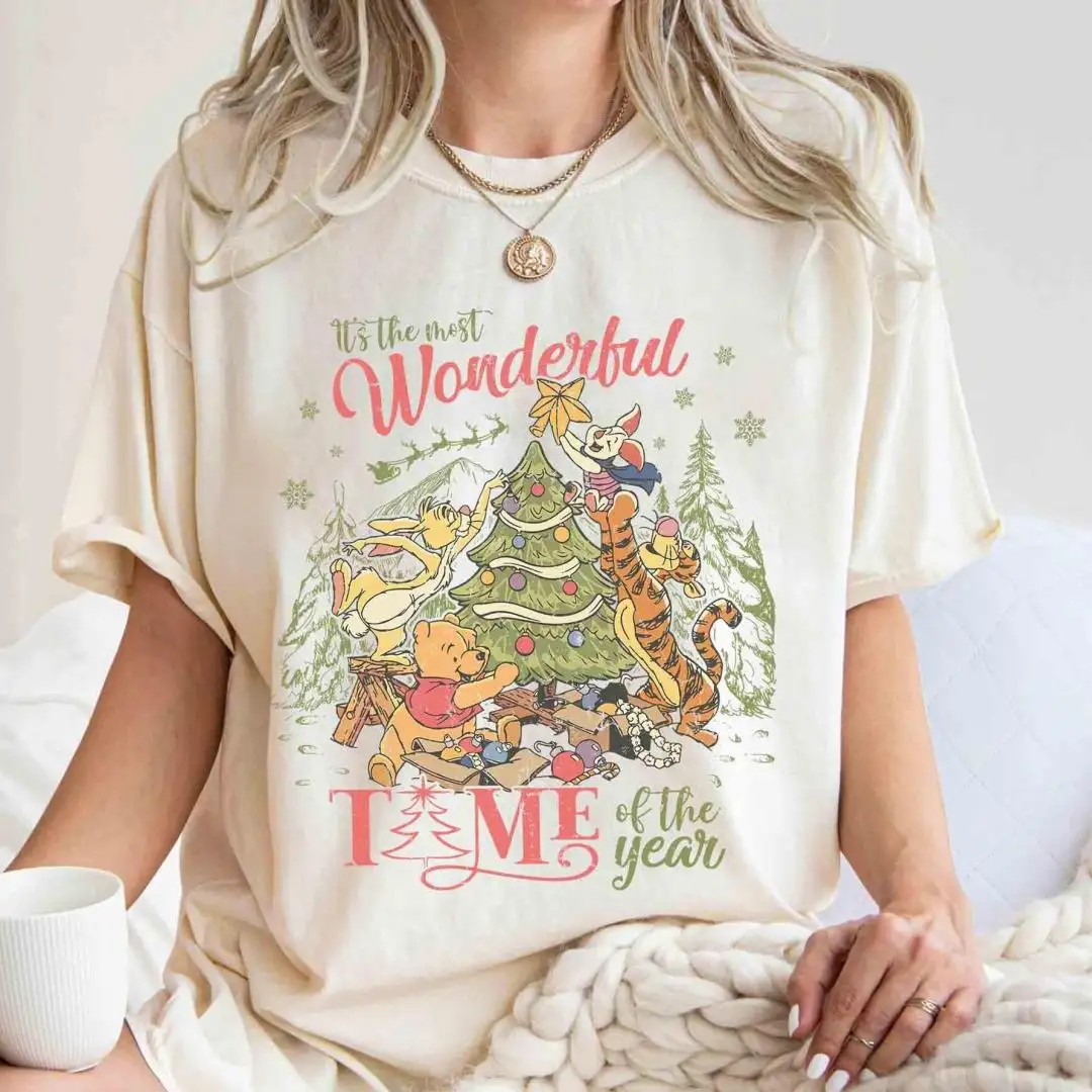 Retro Comfort Colors It's The Most Wonderful Time Of The Year Winnie Pooh and Friends Shirt, Winne The Pooh Christmas Shirt, Christmas Gift