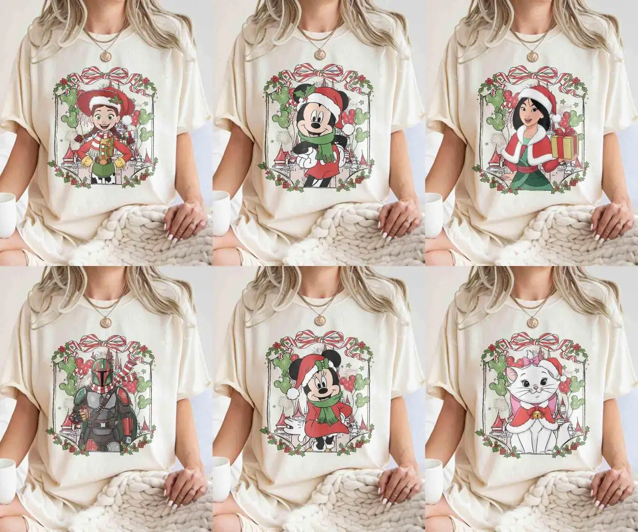 Custom Disney Magical Castle Christmas Shirt, Mickey and Friends Christmas, Disney Family Christmas Shirt, Christmas Disney Princesses Shirt