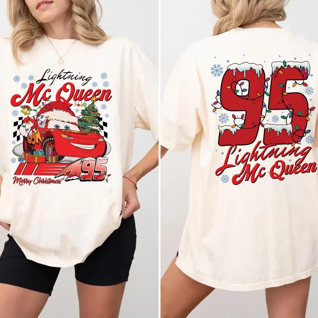 Disney Pixar Lightning McQueen Christmas Sweatshirt, Disney Cars Christmas Sweatshirt, Disney family Xmas tee, McQueen 95 Piston Cup Shirts