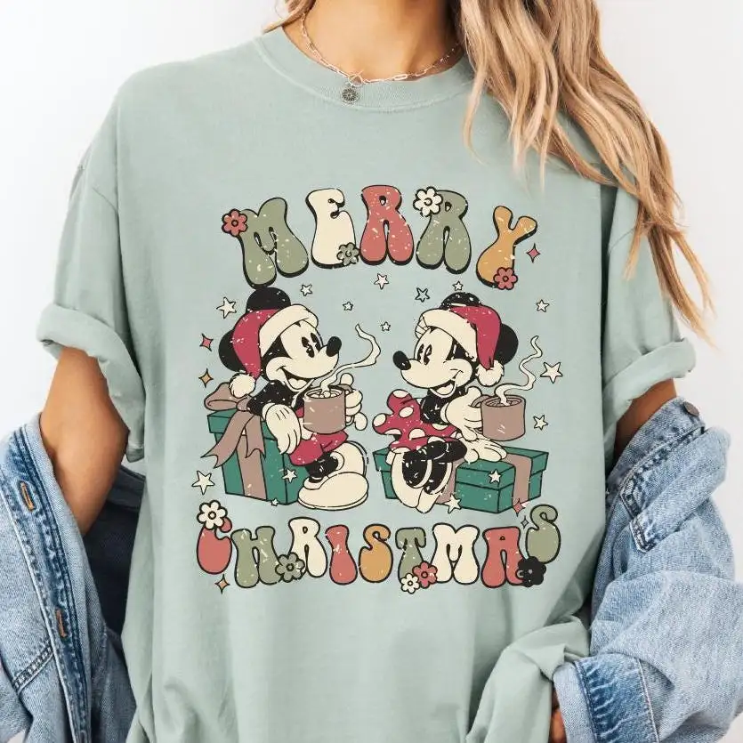 Comfort Colors® Mickey Minnie Retro Merry Christmas Shirt, Disney Vintage Couple Christmas Sweatshirt, Mickey Minnie Santa Sweater