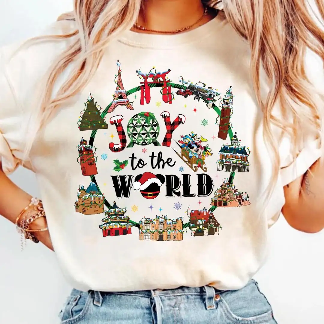 Mickey and Friends Joy to the World Christmas Shirts, Disney Christmas Tee, Epcot Center World Traveler Christmas Shirt, Epcot Christmas Tee