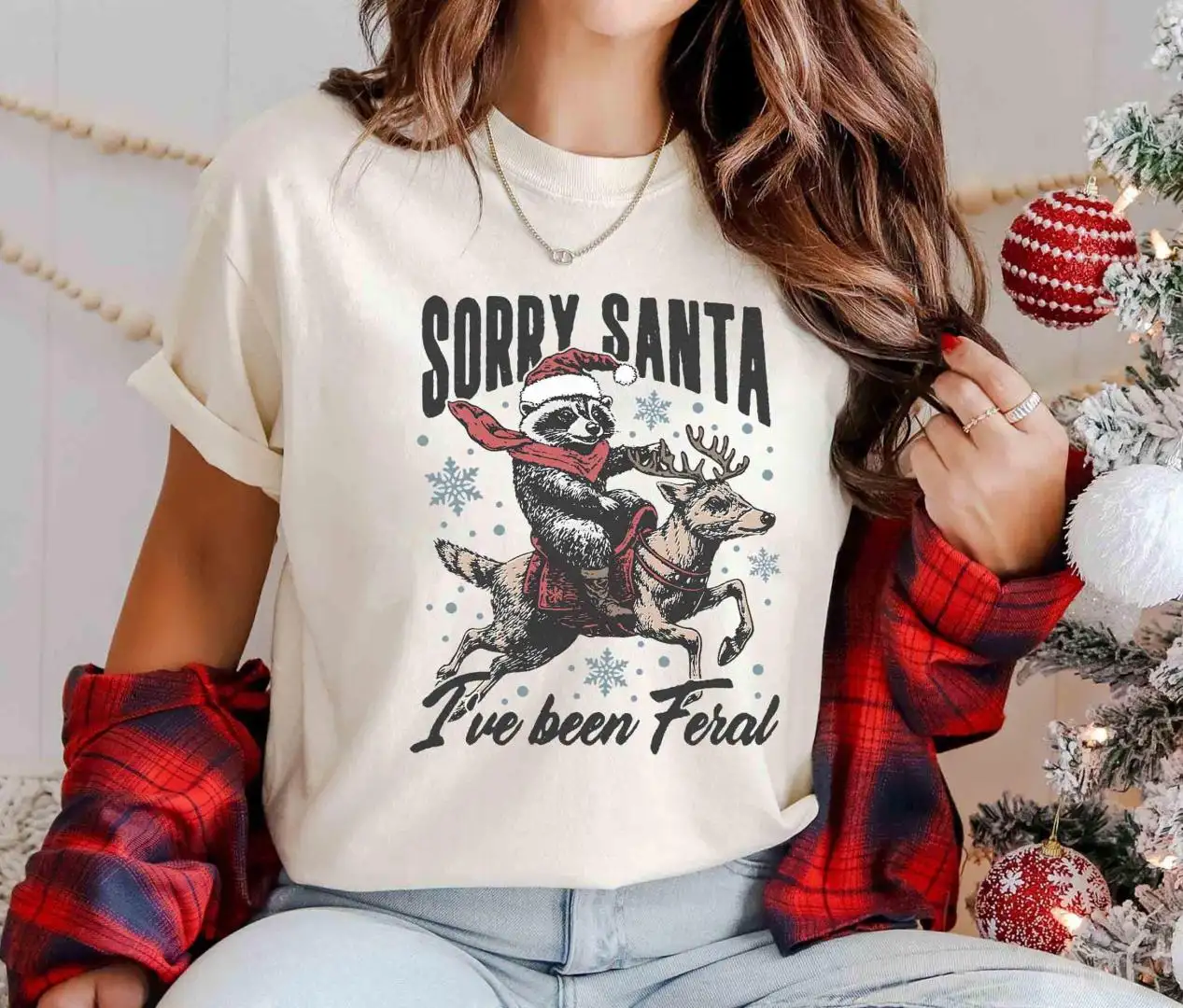 Funny Feral Raccoon Christmas Shirt for Adults