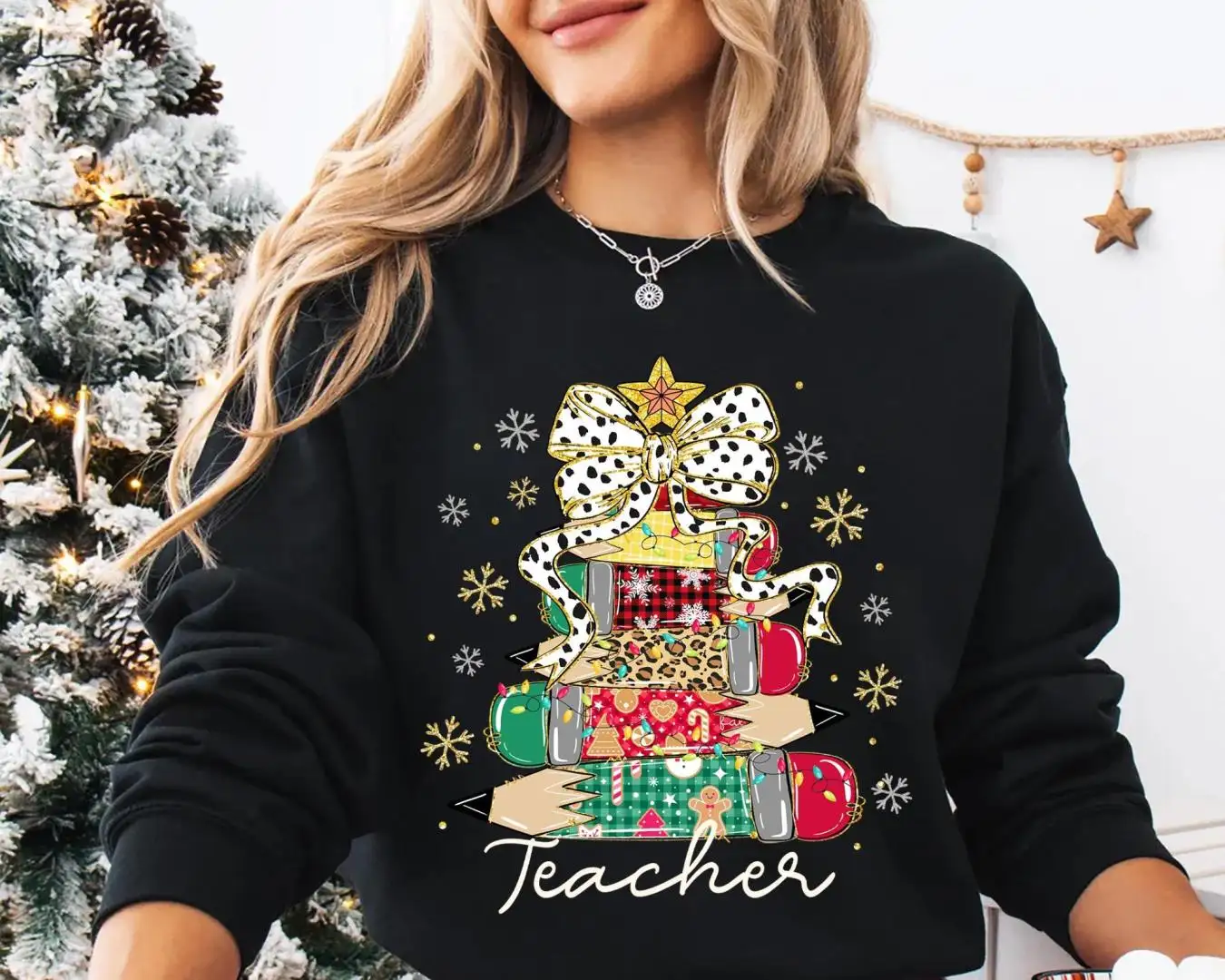 Teacher Christmas Shirt with Pencil Tree Holiday Gift
