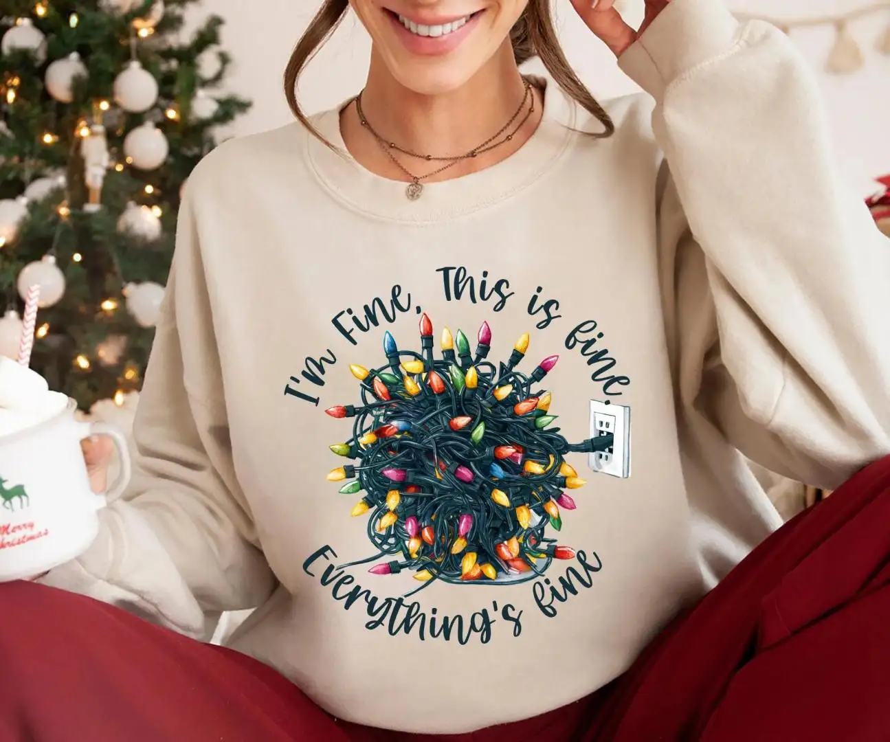 Funny Everything Is Fine Sarcastic Christmas Shirt