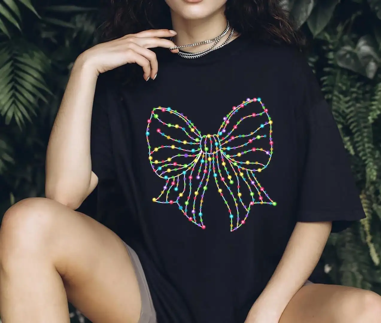 Retro Christmas Light Bow Shirt for Women
