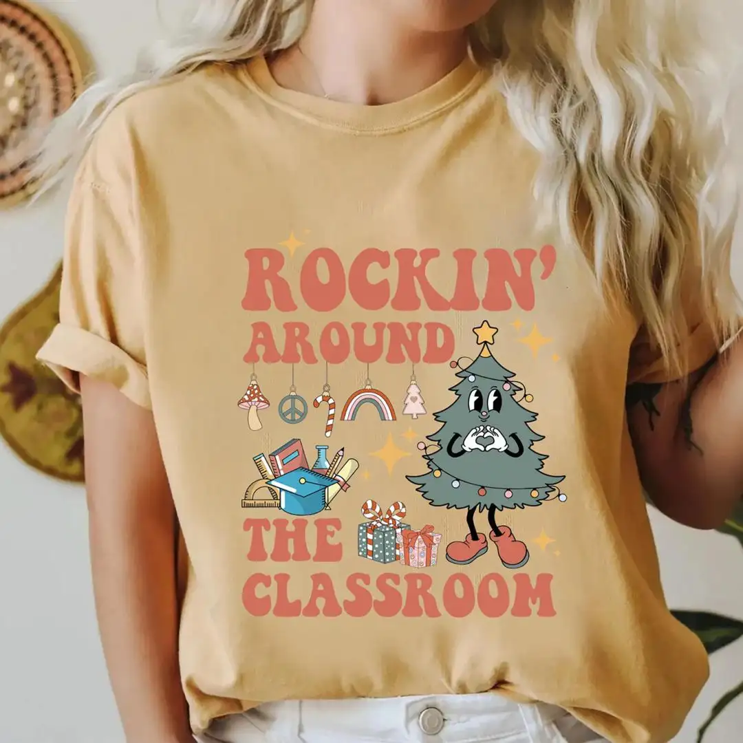 Christmas Teacher Shirt Rocking Around the Classroom