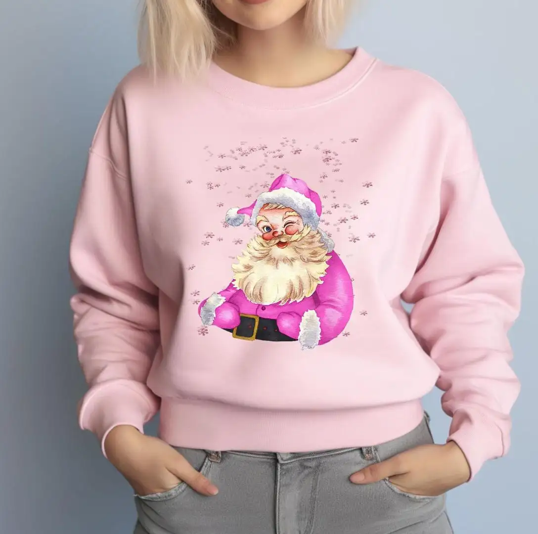 Retro Pink Santa Christmas Shirt Gift for Women
