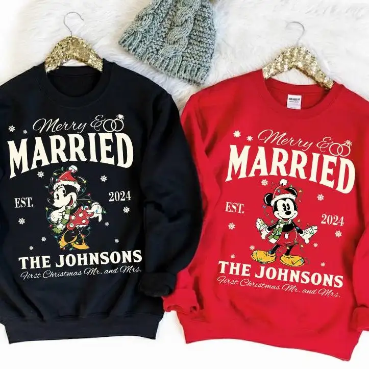 Custom Disney Just Married Christmas Shirt for Couples