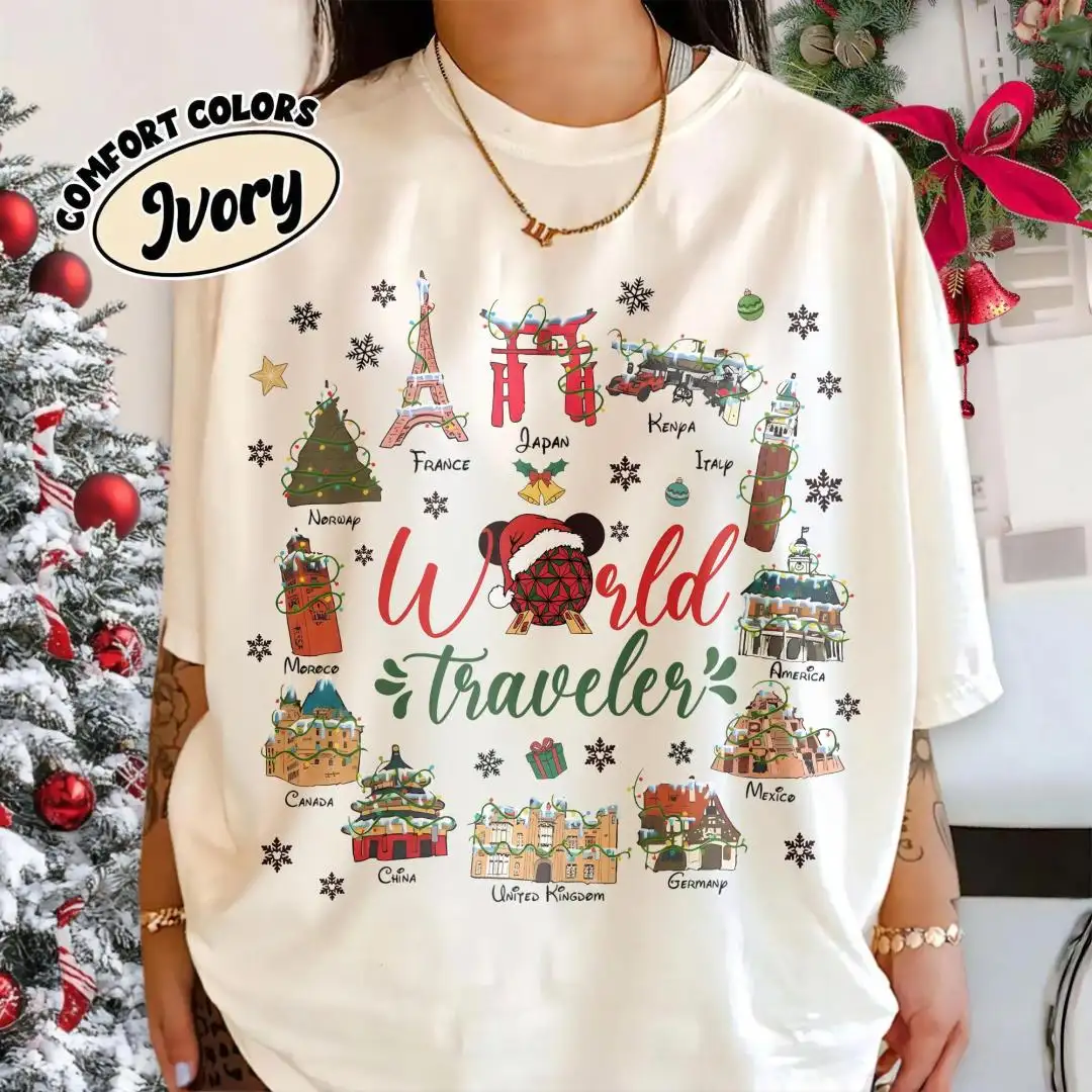 Disney Mickey Epcot World Traveler Christmas Shirt