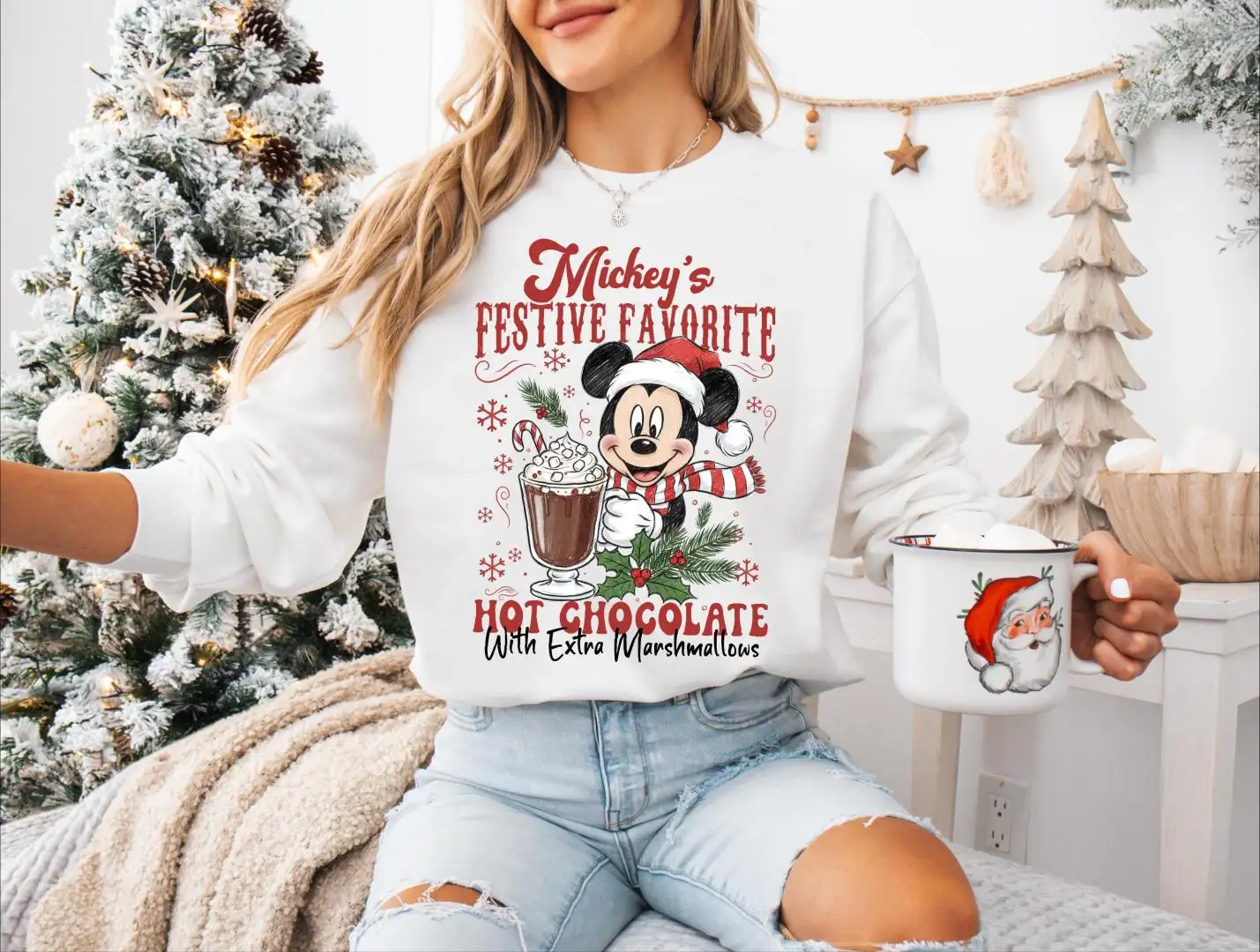 Disney Mickey Mouse Christmas Shirt with Hot Chocolate