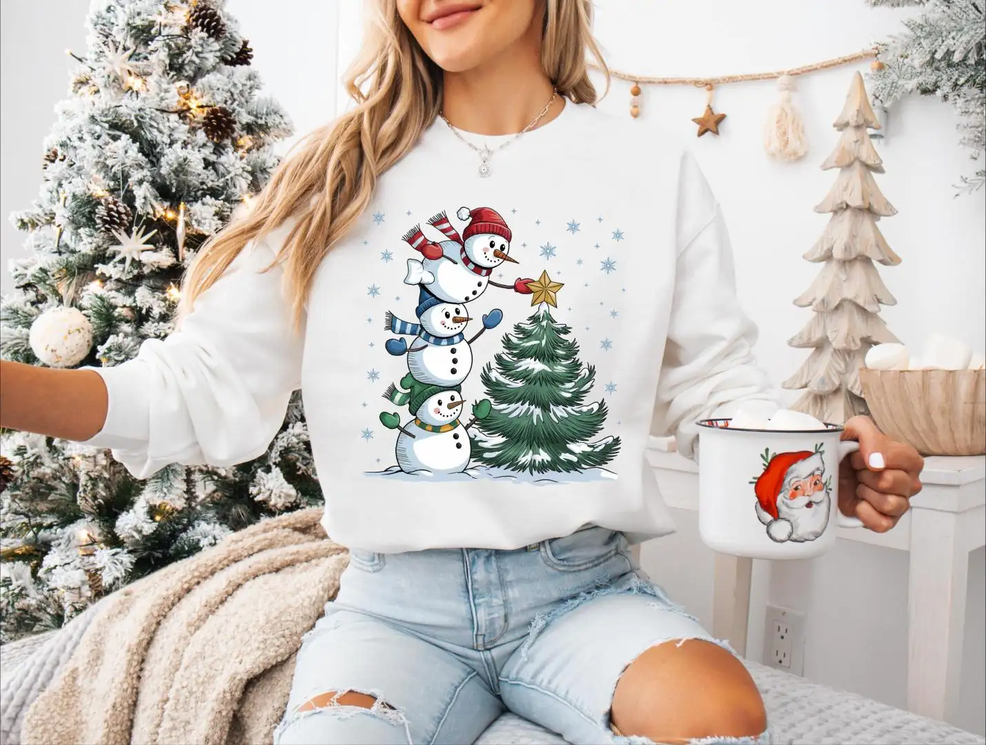 Snowman Christmas Tree Shirt | Festive Holiday Sweatshirt
