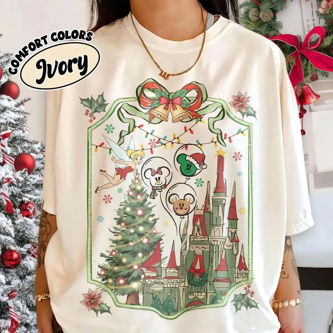 Disney Christmas Shirt with Coquette Bow Gingerbread Castle