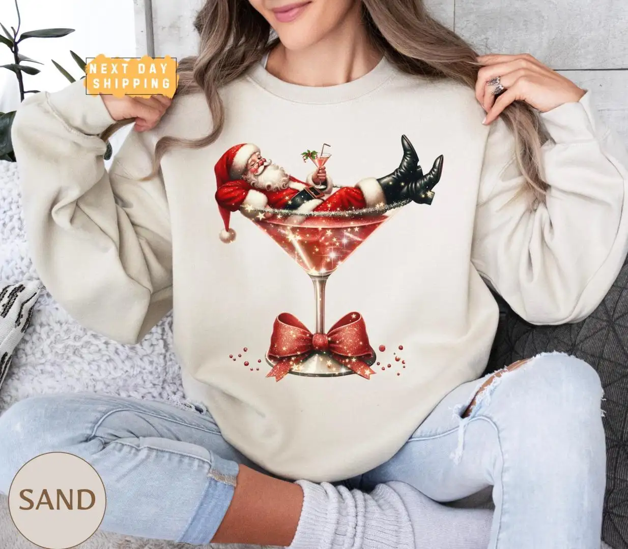Women's Santa Martini Holiday Shirt