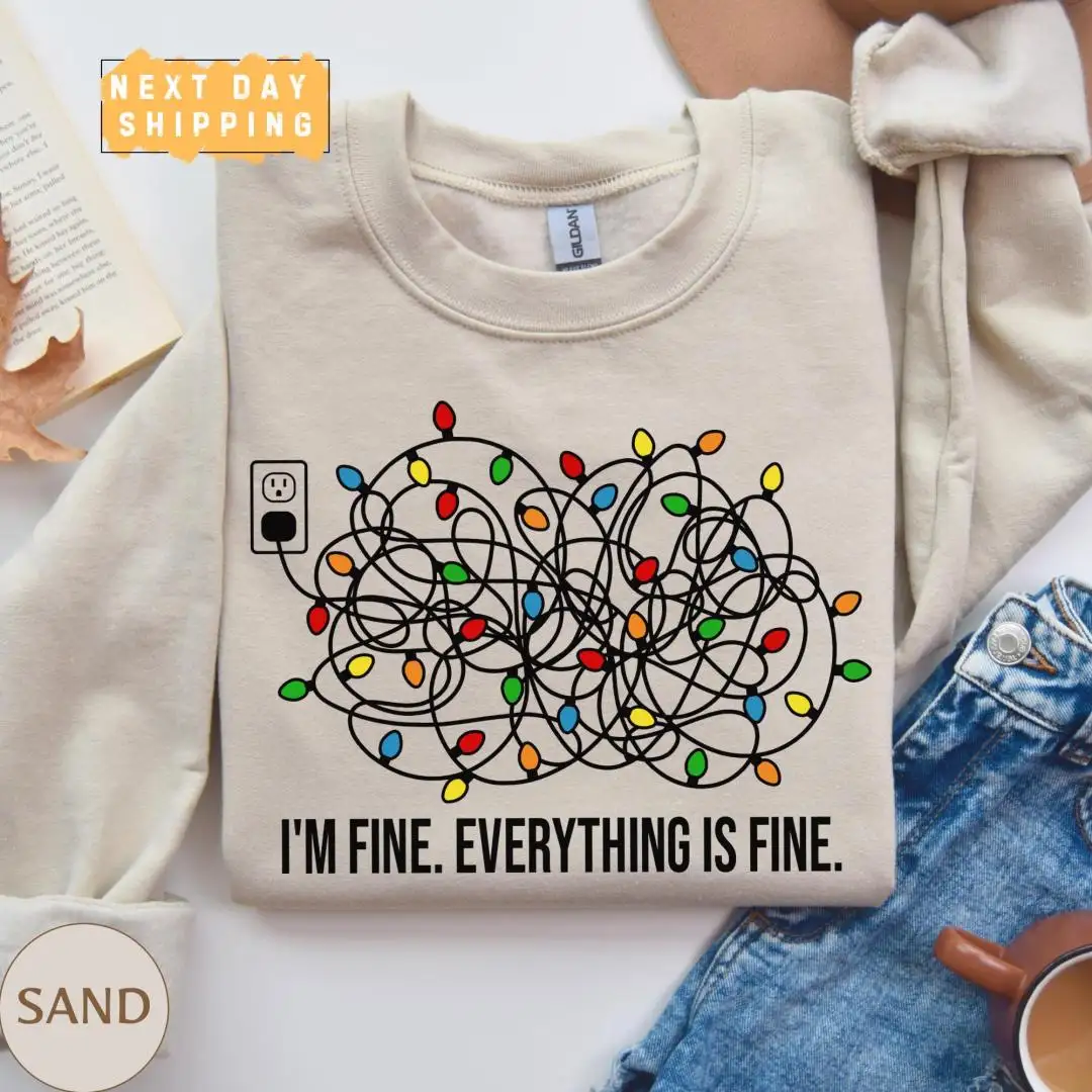 Funny Women's Christmas Shirt I'm Fine Everything Is Fine