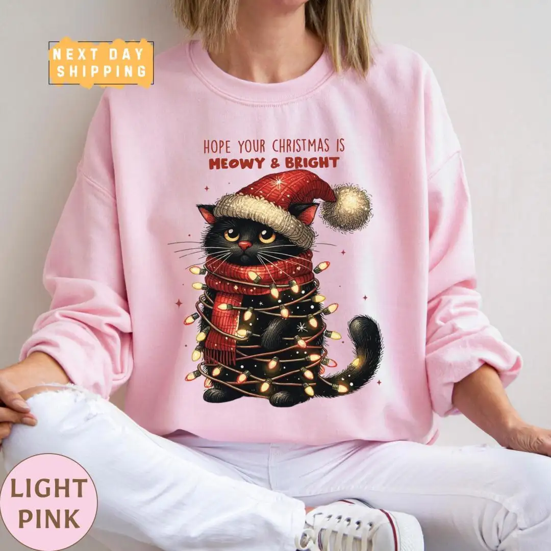 Funny Christmas Cat Mom Shirt with Lights