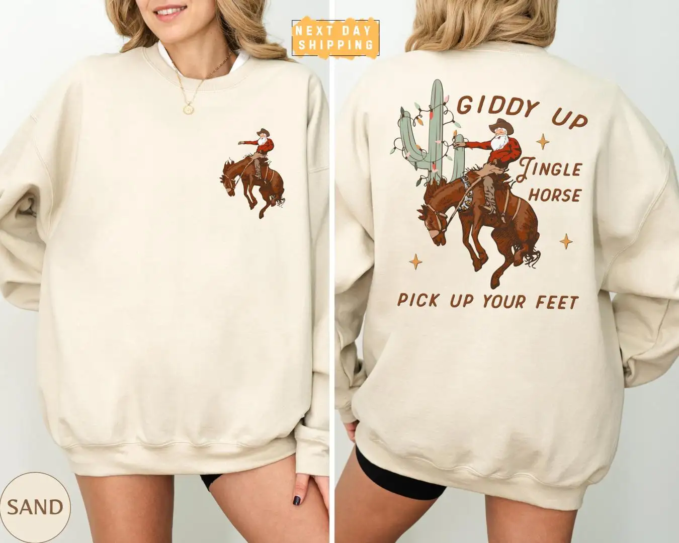 Cowboy Santa Christmas Shirt | Giddy Up Jingle Horse Design