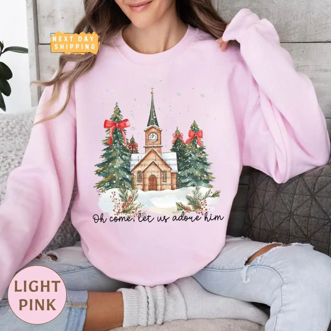 Religious Christmas Shirt Oh Come Let Us Adore Him