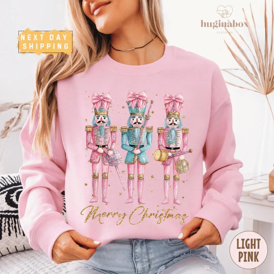 Festive Nutcracker Christmas Shirt with Glitter Bows