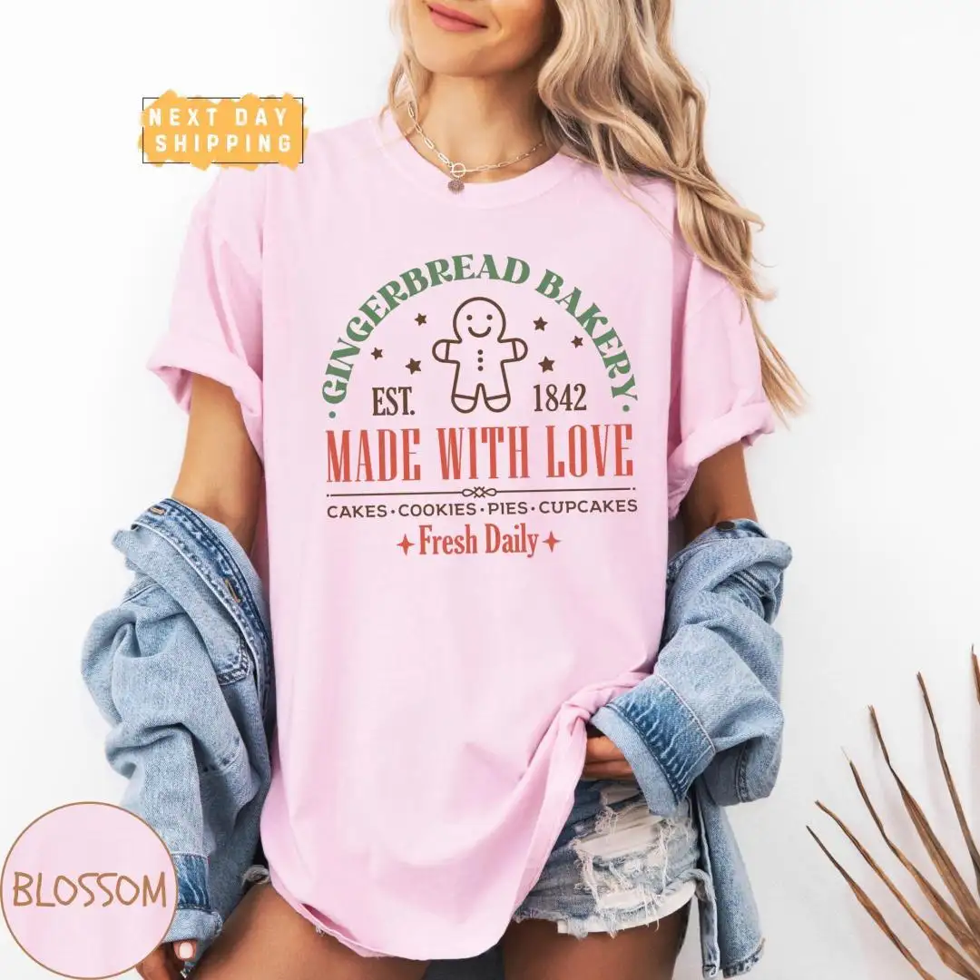 Retro Gingerbread Bakery Christmas Shirt for Women