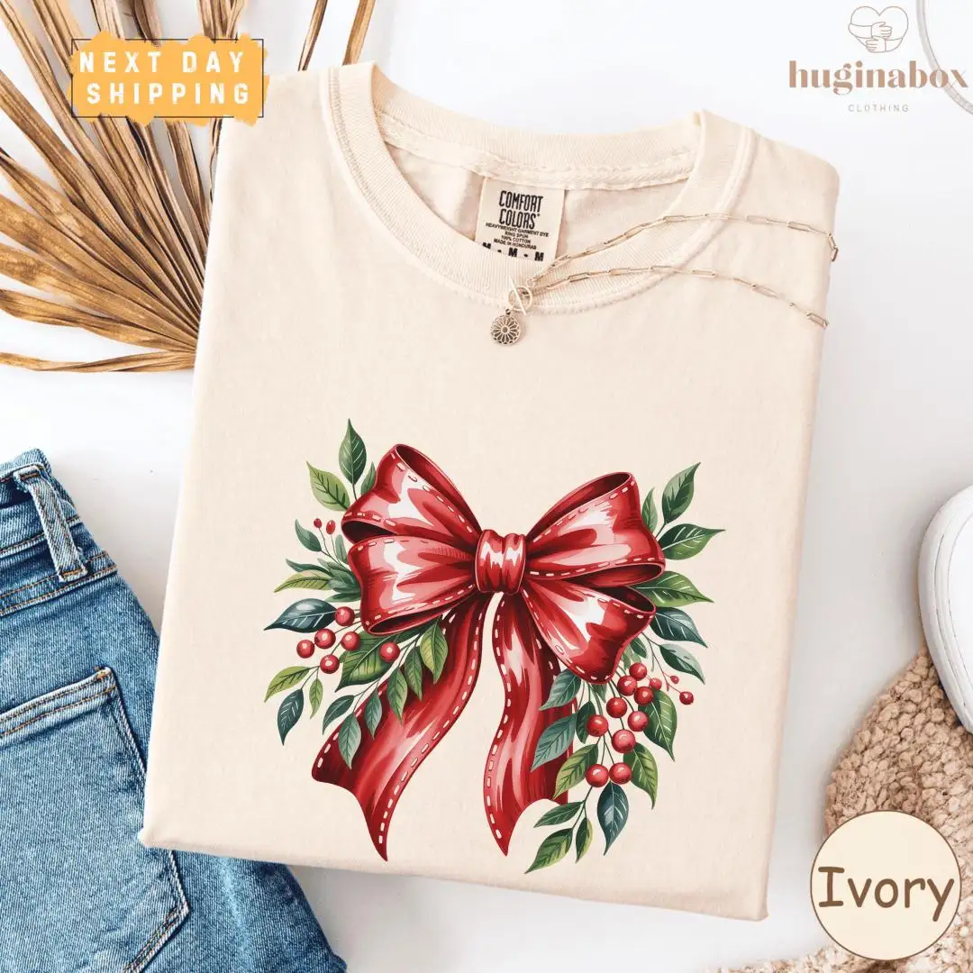 Christmas Bow Holiday Shirt with Festive Winter Graphic